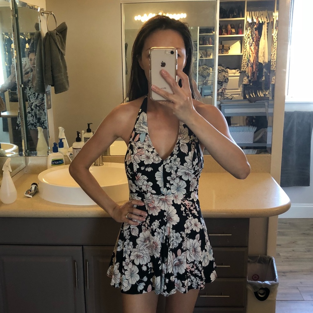 Halter Neck Floral Print Romper